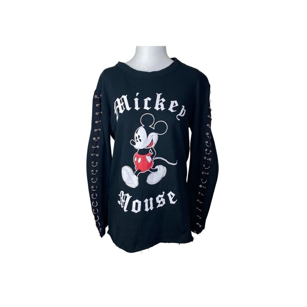 Disney Mickey Mouse Graphic Sweatshirt Womens Medium Black Long Sleeve Crewneck